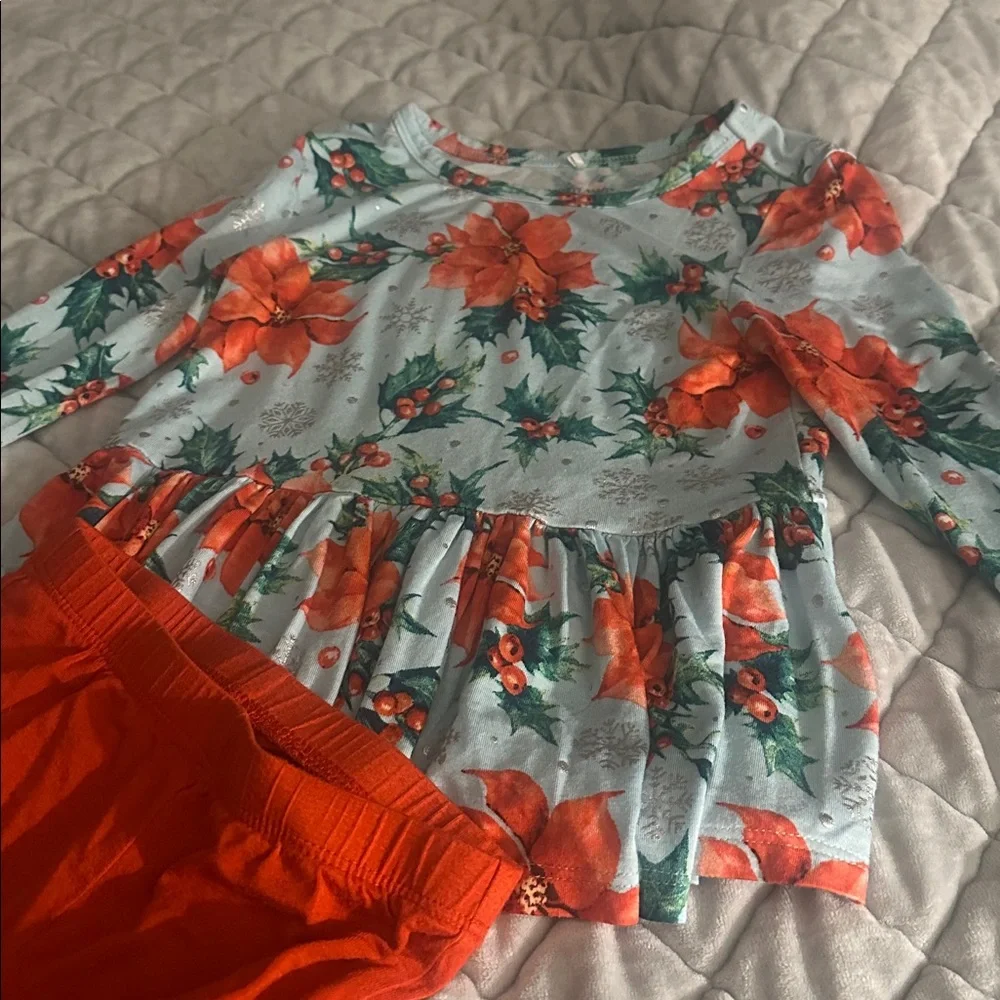 Posh Peanut Winter Lily Silver Foil peplum and bow leggings matching set 3T-4T‎